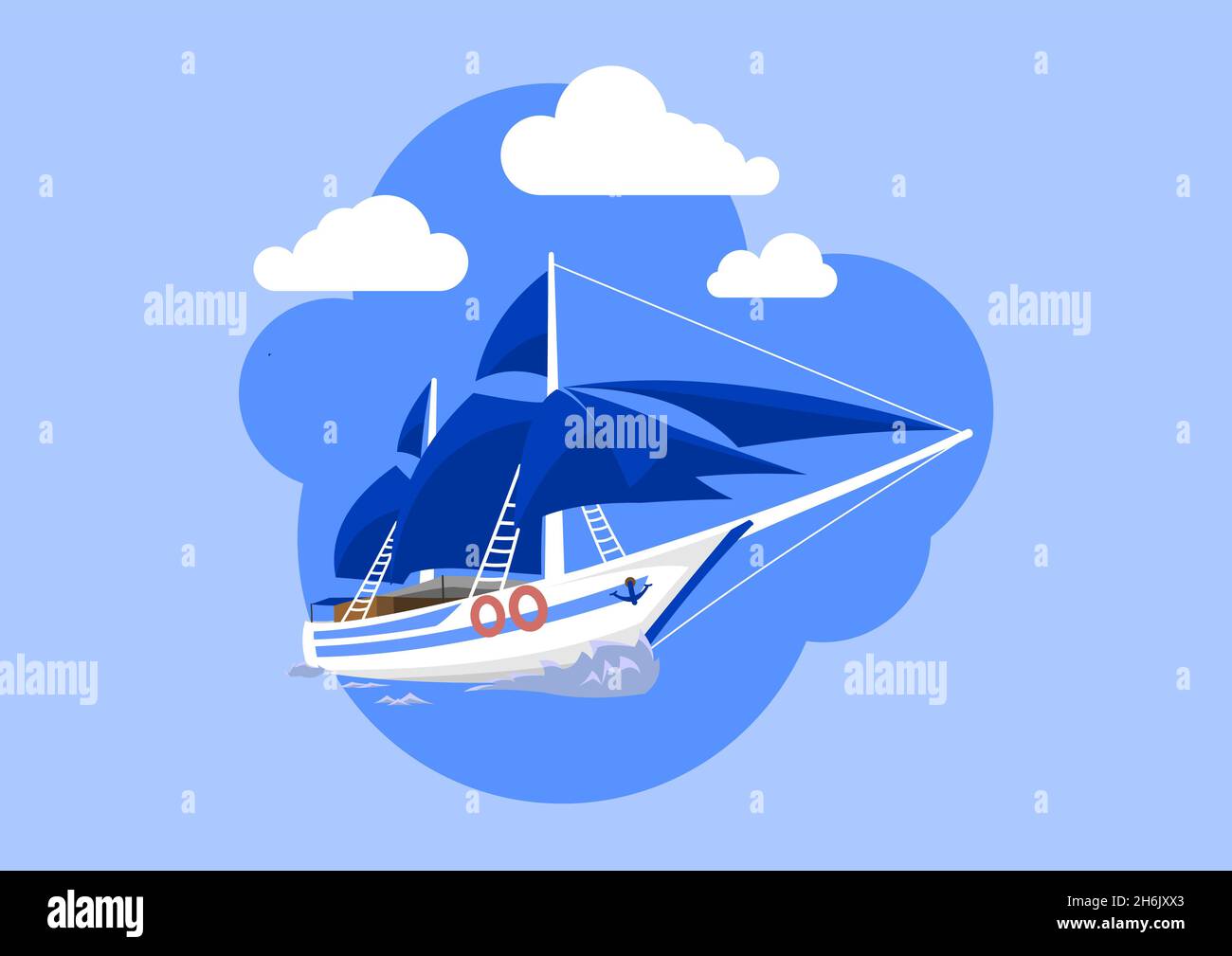 The illustration of a sailing boat in vector. Easy to edit in EPS format. Suitable for business related to travel or sea activities. Stock Vector