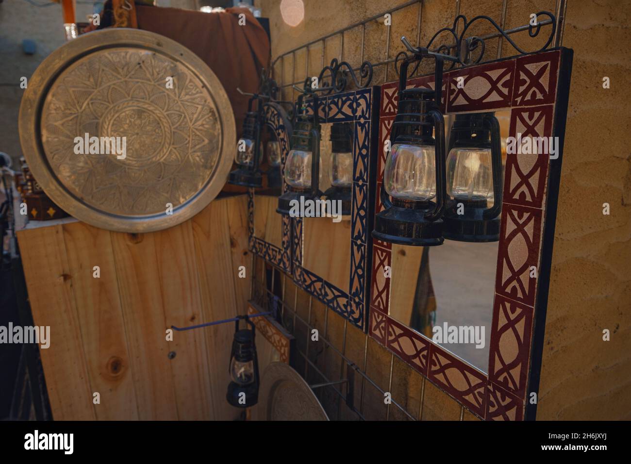 Typical Arabic oil lamp or lantern hanging. old arabic brass products