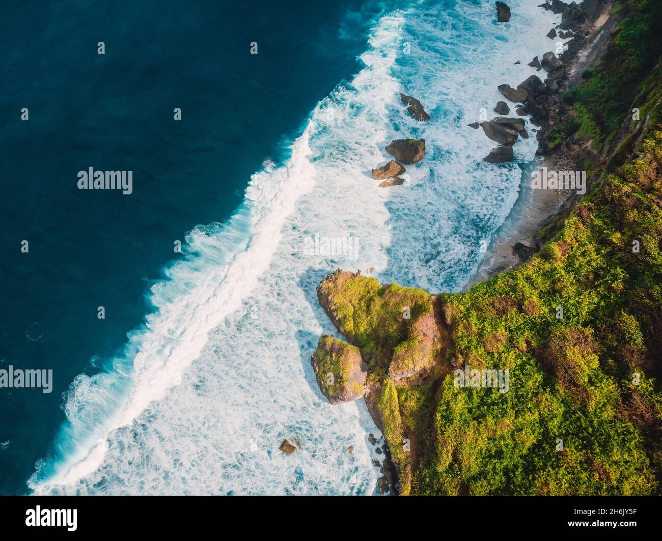 Aerial view of ocean waves and rocky coast line Stock Photo - Alamy