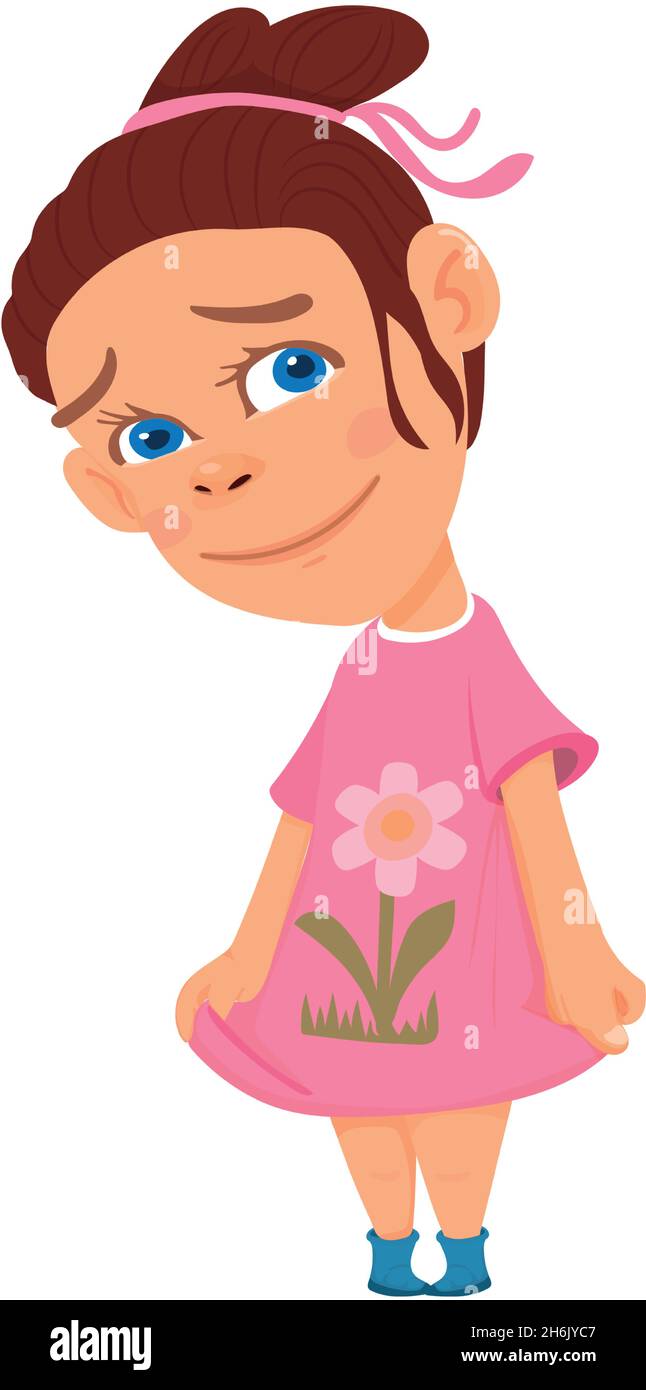 Little girl smiling. Shy cartoon character in cute dress Stock Vector Image  & Art - Alamy