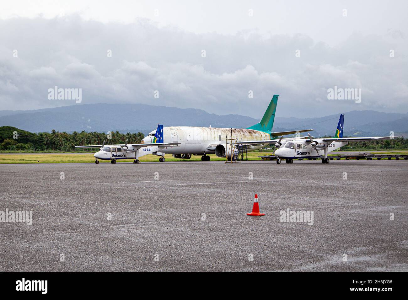 HONIARA, SOLOMON ISLANDS - Dec 30, 2015: Two Solomon Airlines planes ...