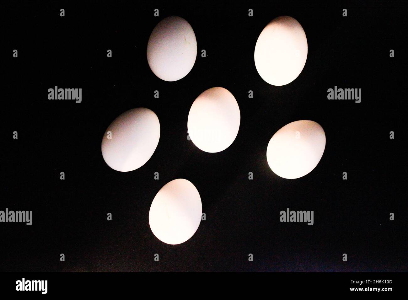 Eggs on black background with selective focus Stock Photo