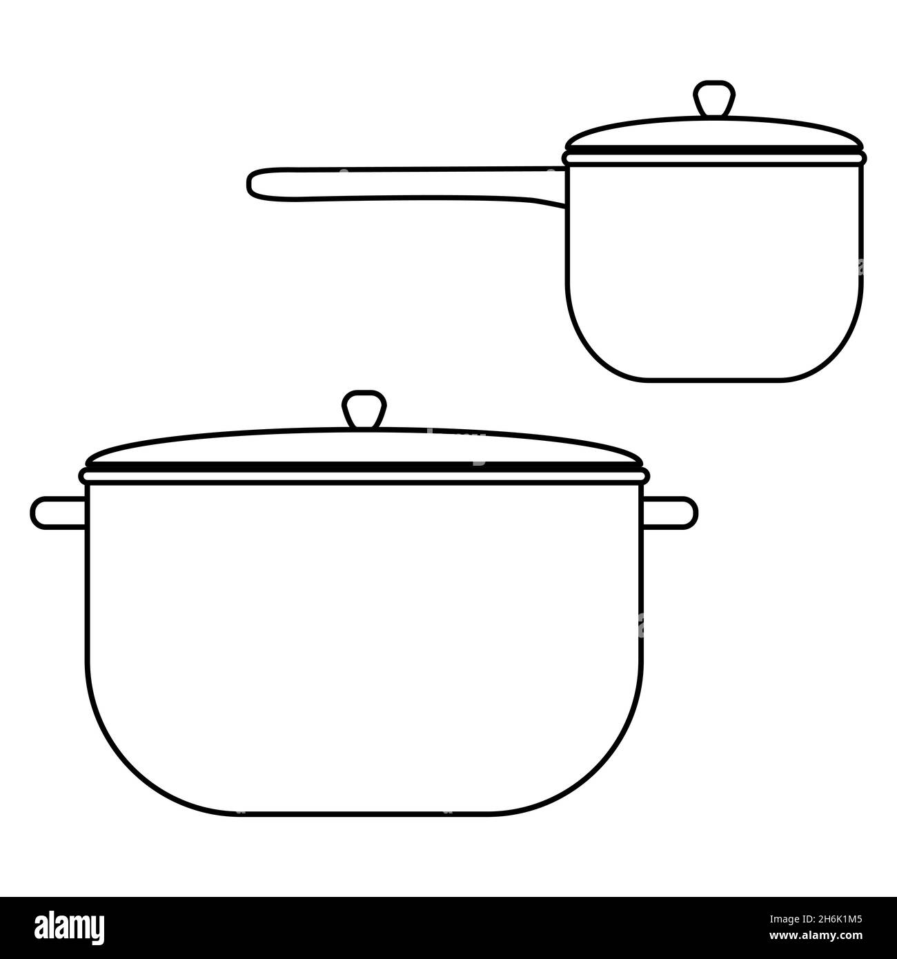 Kitchen tools set of long handle saucepan and pot outline simple