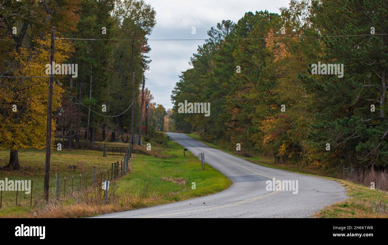 Rural country road in Appalachia background. Stock Photo