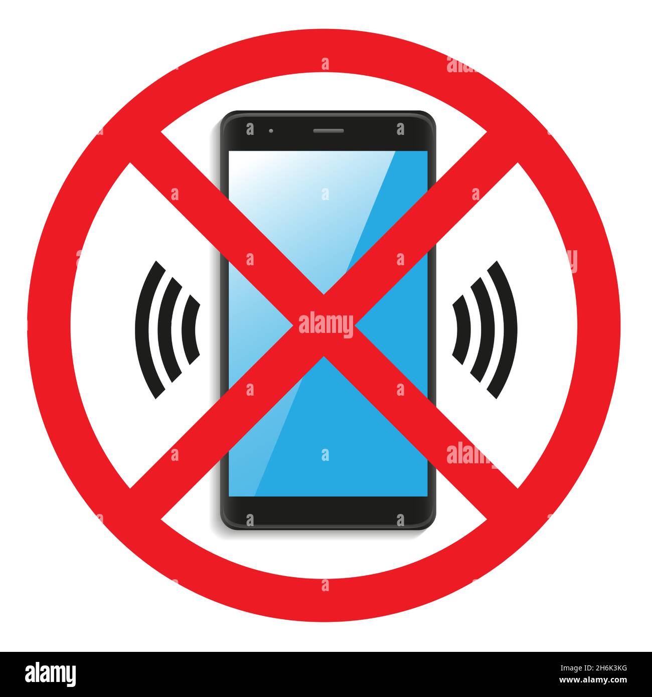 Cell telephone warning stop sign icon. Push button phone turn off