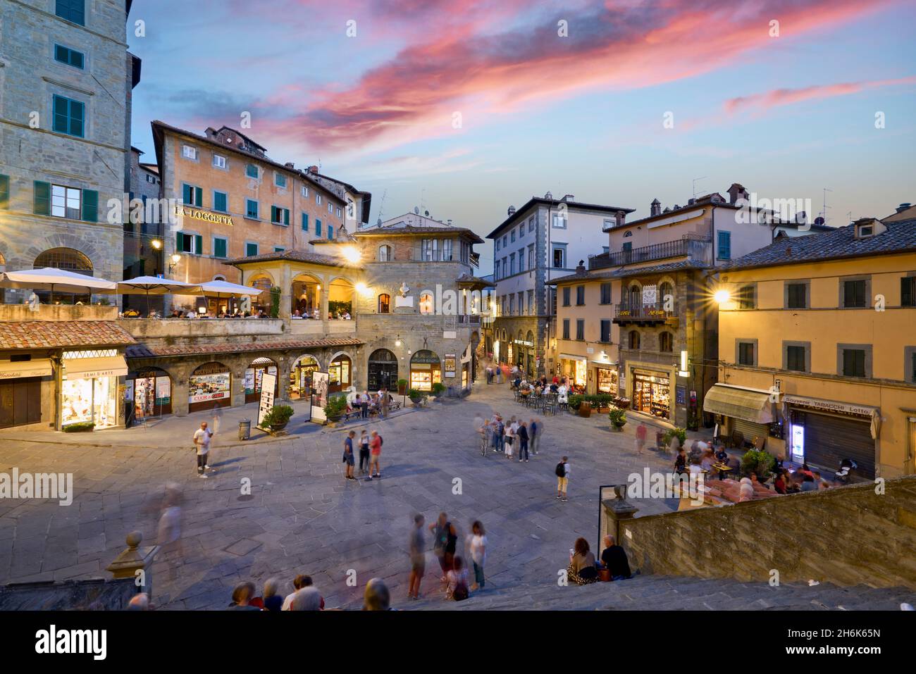 Cortona Arezzo Tuscany Italy. Piazza della Repubblica at sunset