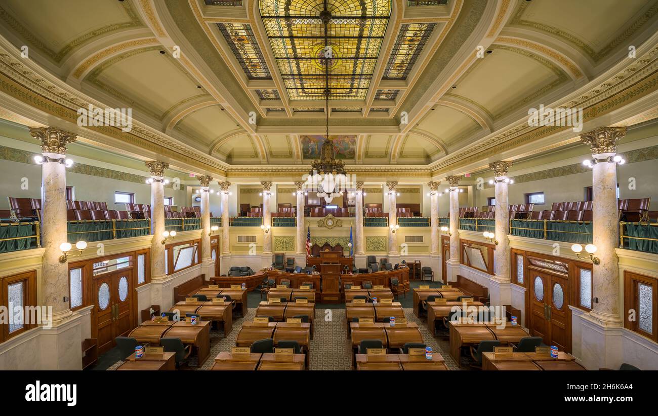 Senate chamber from the gallery of the South Dakota State Capitol building in Pierre, South Dakota Stock Photo