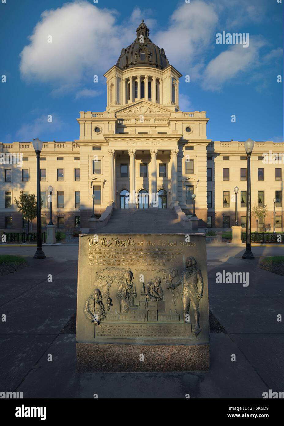 Bronze plaque in front of the South Dakota State Capitol building in Pierre, South Dakota Stock Photo