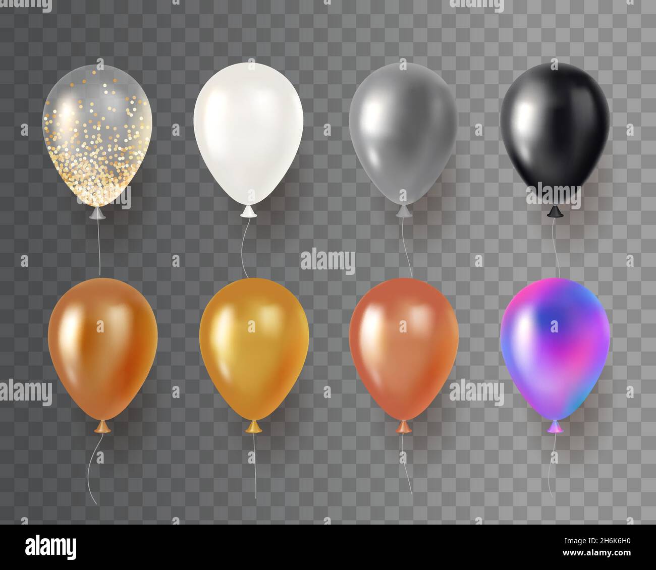 Realistic metallic balloons. 3d holiday event party decor, flying round