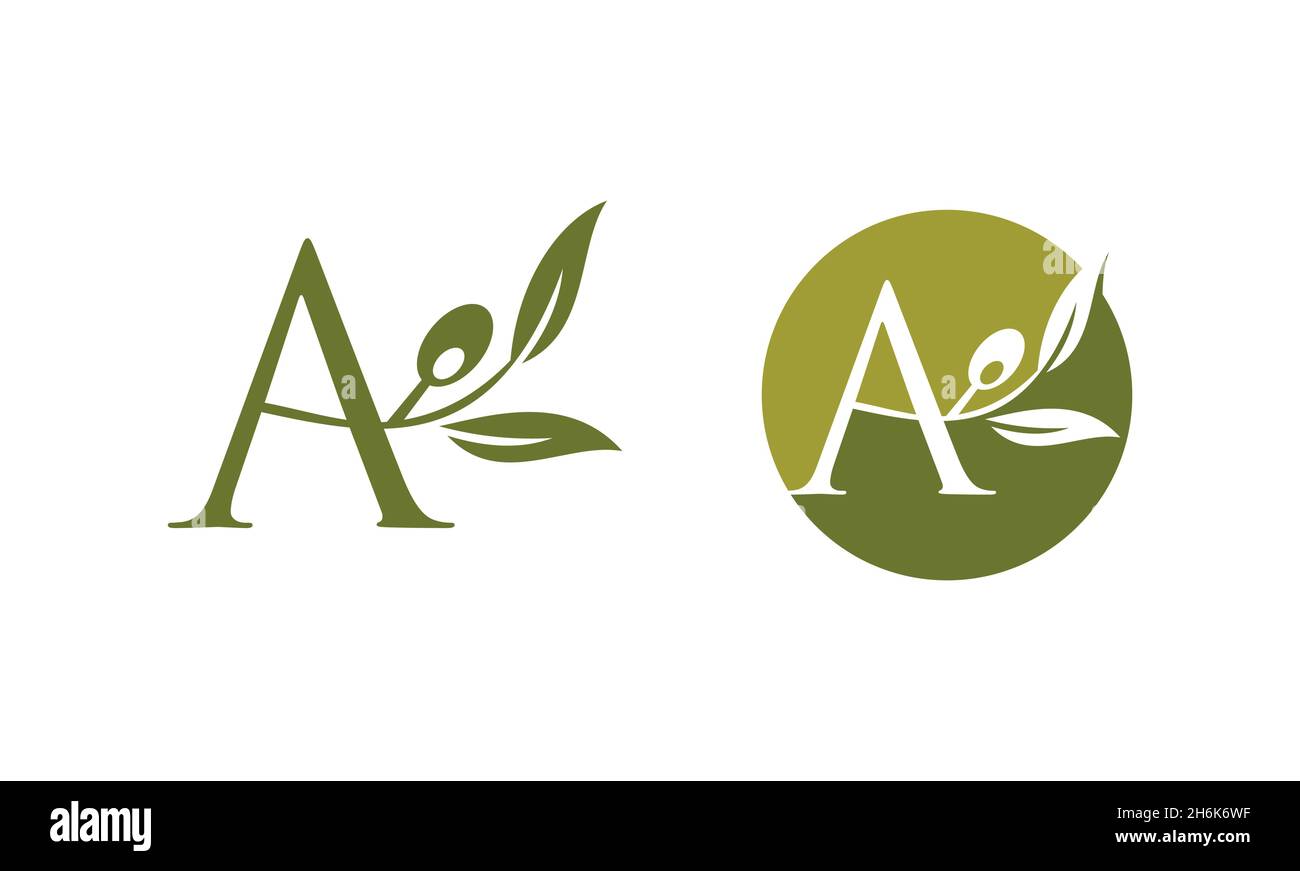 A vector illustration set of Olive Monogram Logo Letter A Stock Vector ...