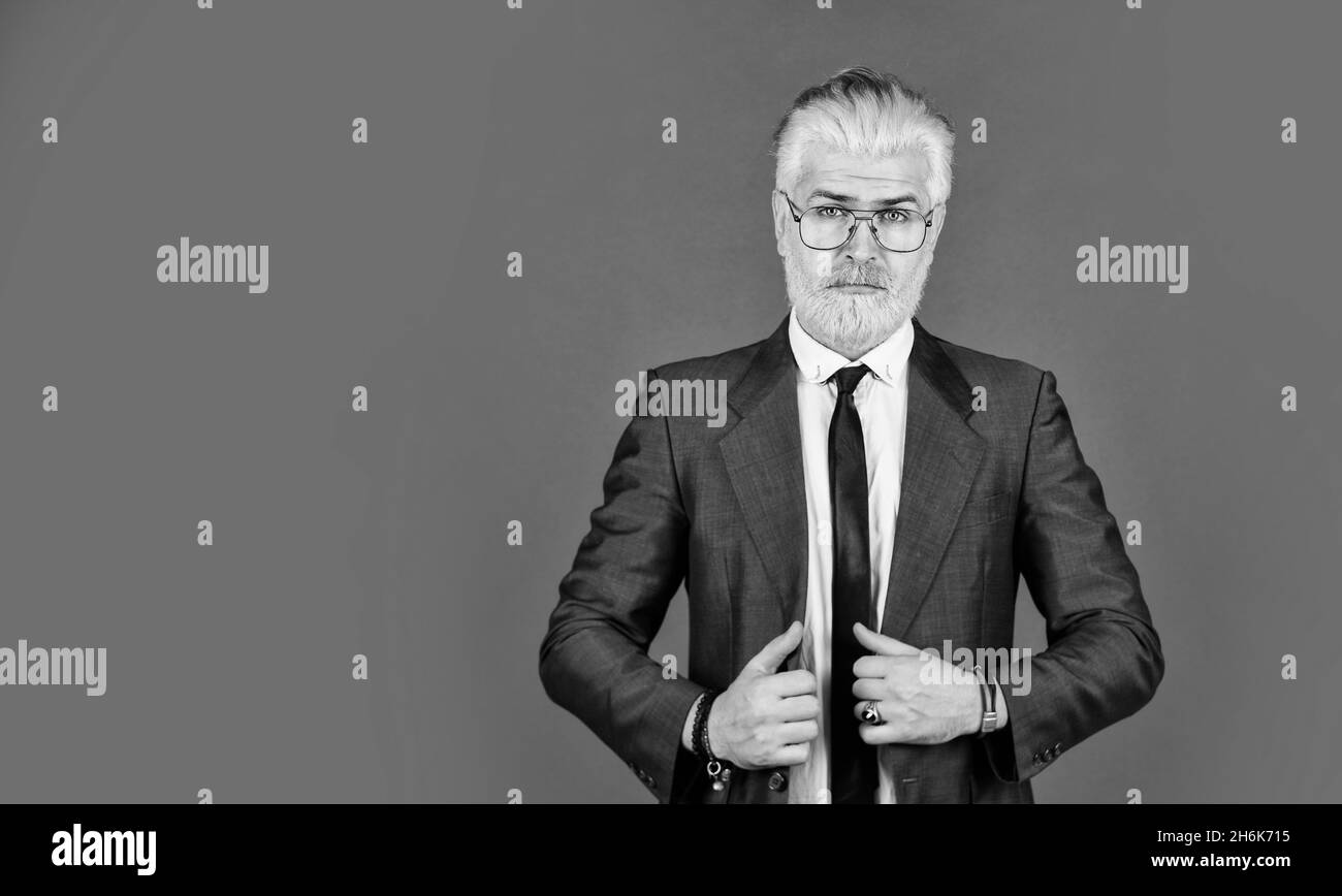 Fashion eyewear. Handsome businessman. Businessman formal suit. Smart management concept. Boss