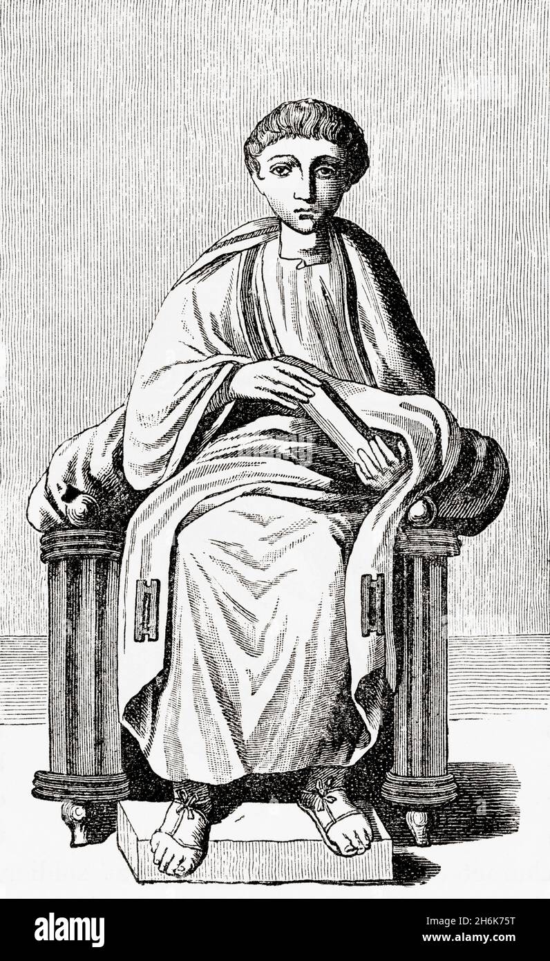Publius Vergilius Maro, 70 – 19 BC, aka Virgil or Vergil.  Ancient Roman poet of the Augustan period.  From Cassell's Illustrated Universal History, published 1883. Stock Photo