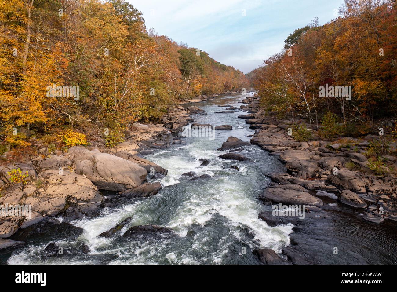 Valley Falls State Park near Fairmont in West Virginia on a colorful misty autumn day with fall colors on the trees Stock Photo