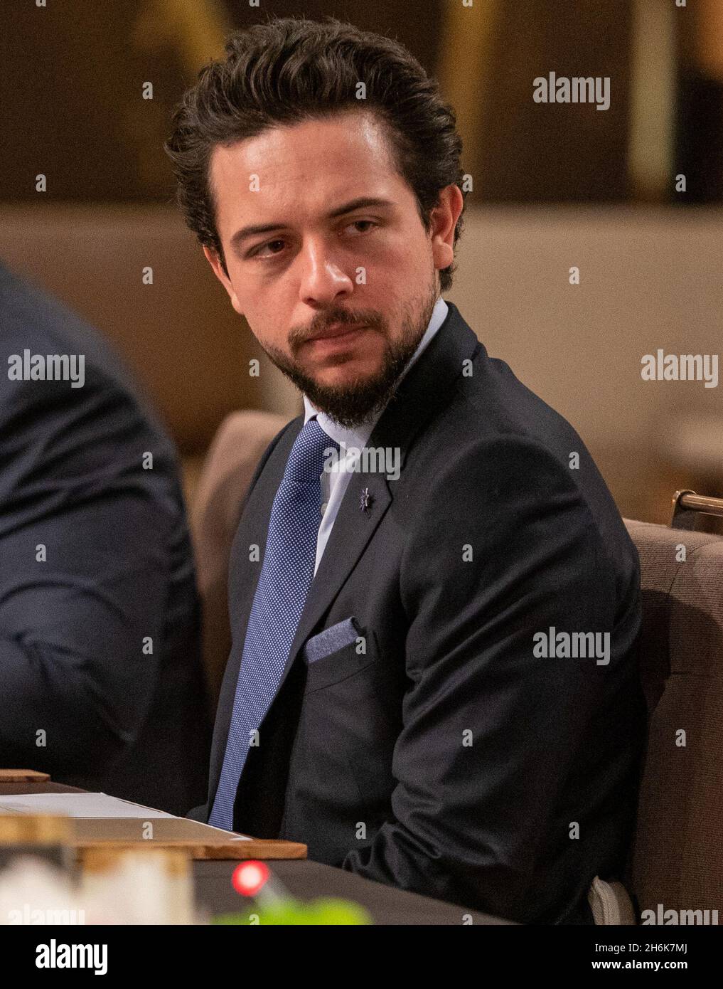 Crown Prince Hussein of Jordan at the Al Husseiniya Palace in Amman, Jordan,  on the first day of the Prince of Wales and Duchess of Cornwall tour of the  Middle East. Picture