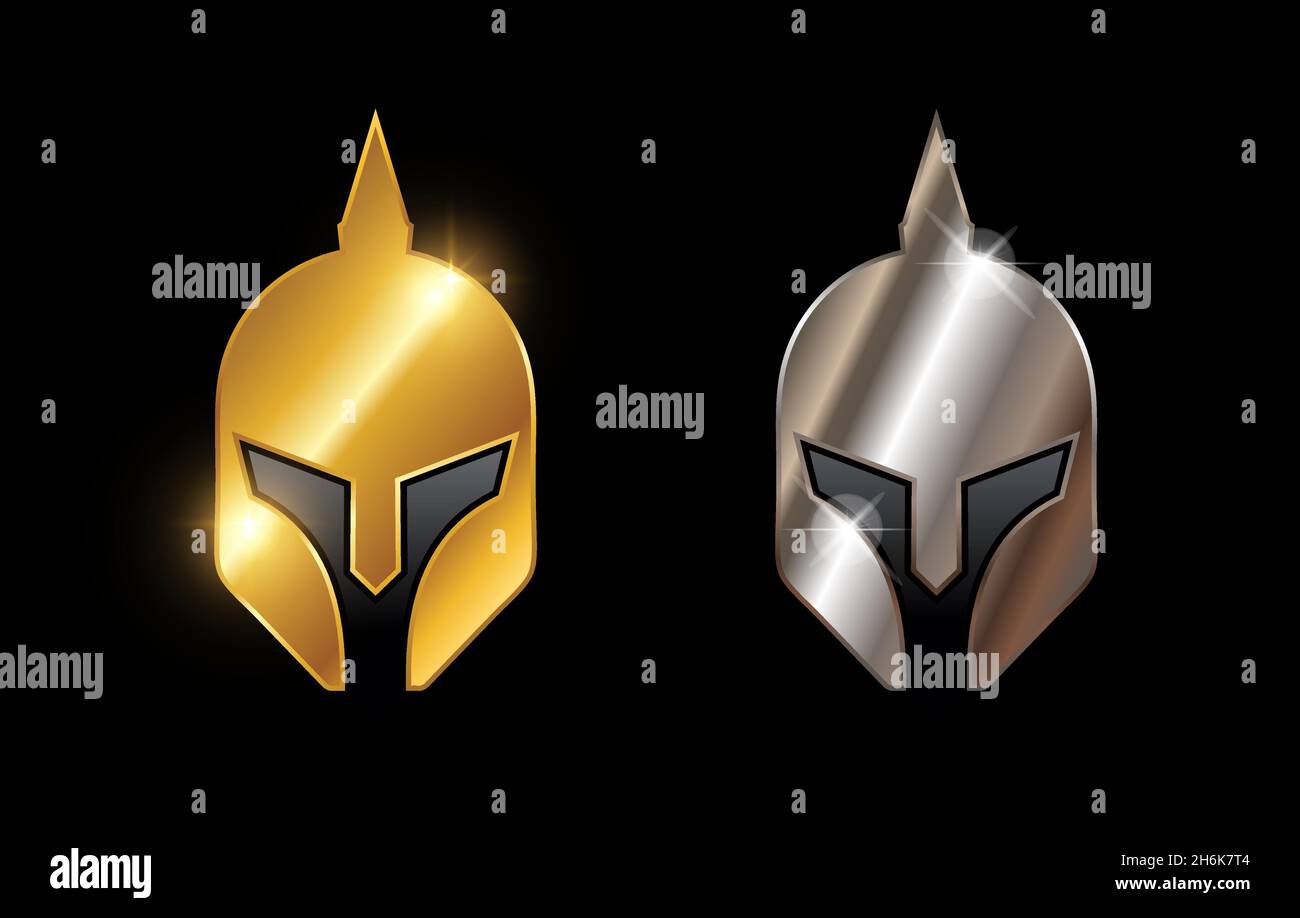 A vector illustration set of Golden and Silver Knight Helmet Vector Sign Stock Vector