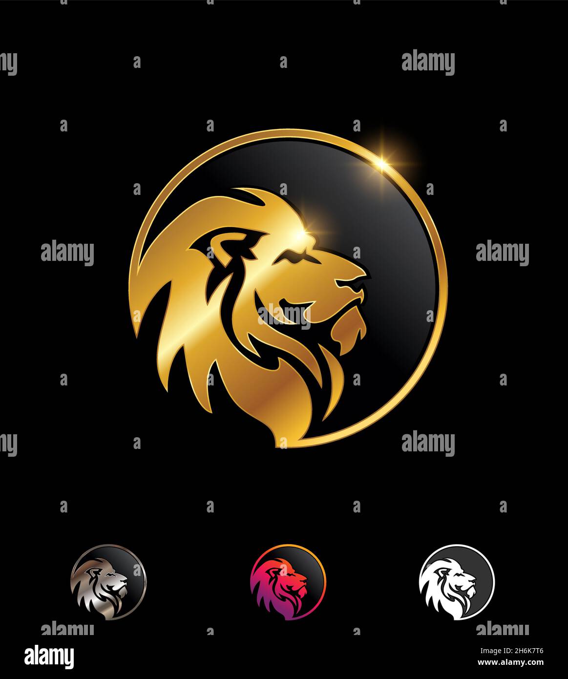 A Vector Illustration set of Golden Lion Head Logo Vector Sign in black  background with gold shine effect Stock Vector Image & Art - Alamy