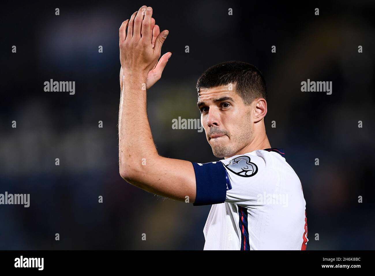 Serravalle, San Marino. 15 November 2021. Conor Coady of England gestures at the end of the 2022 FIFA World Cup European Qualifier football match between San Marino and England. Credit: Nicolò Campo/Alamy Live News Stock Photo