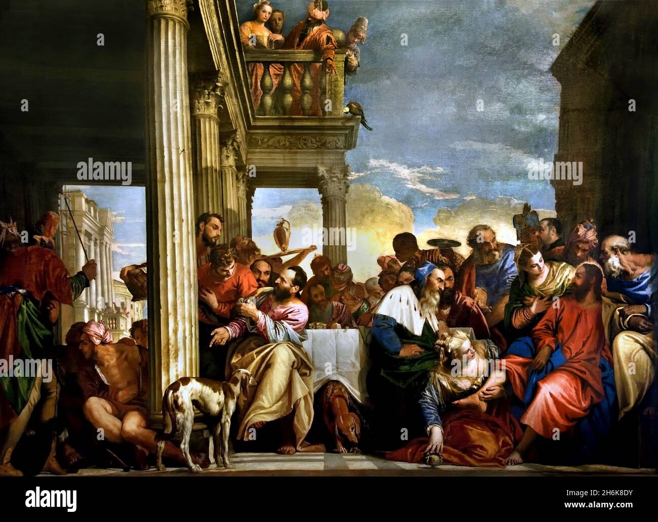Dinner at the house of Simon the Pharisee 1555 - 1556 Caliari Paolo known as Paolo Veronese, 1528/ 1588 Italy, Italian, ( Simon, was a, Pharisee ,mentioned in the Gospel of Luke as the host of a meal, who invited ,Jesus to eat in his house, but failed to show him ,the usual marks of hospitality offered to visitors, a greeting kiss , water to wash his feet , or oil for his head ) Stock Photo