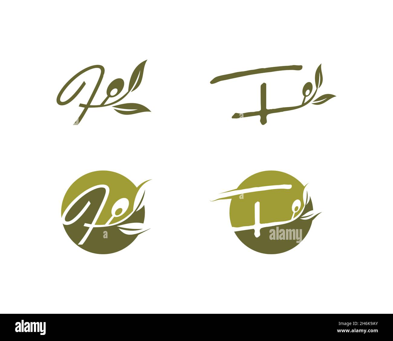 A vector illustration set of Olive Monogram Logo Initial Letter F Stock ...