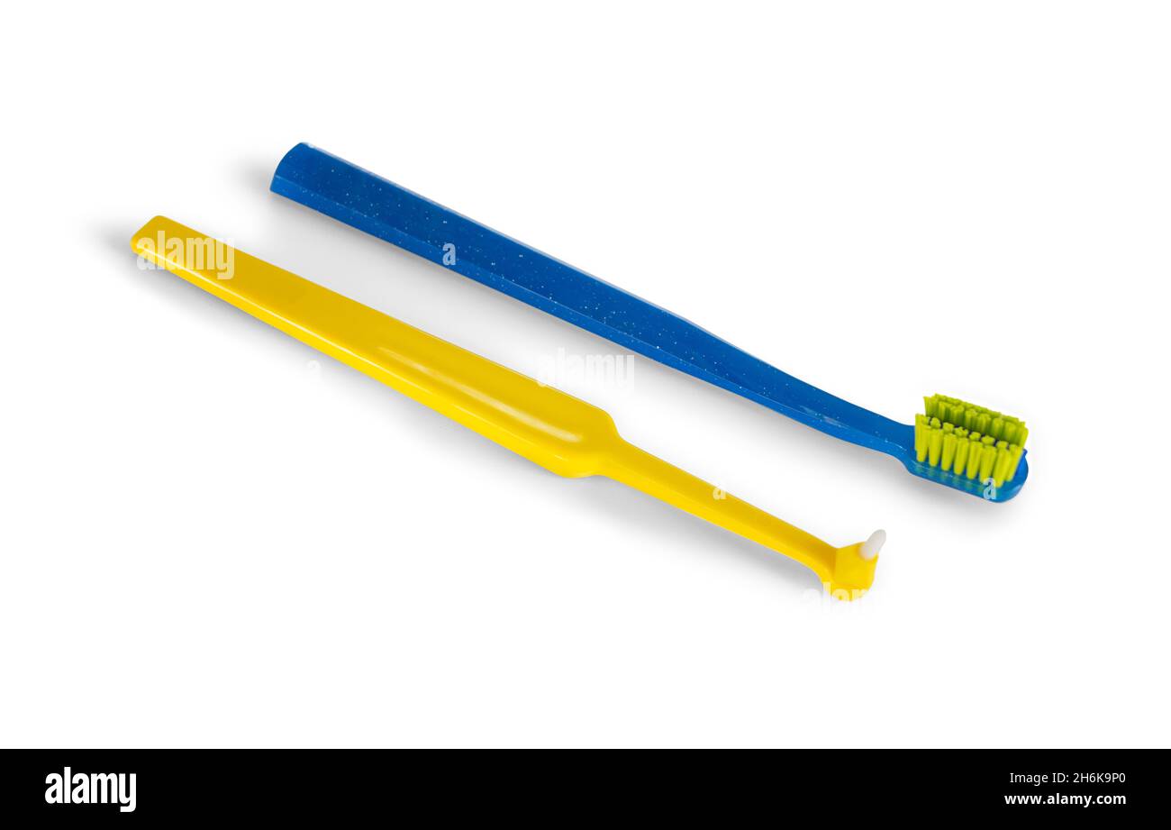 Orthodontics toothbrushes isolated on white background Stock Photo