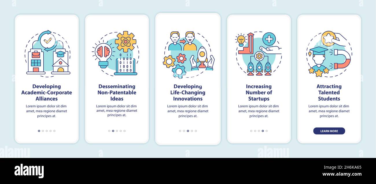 Tech transfer benefits onboarding mobile app page screen Stock Vector
