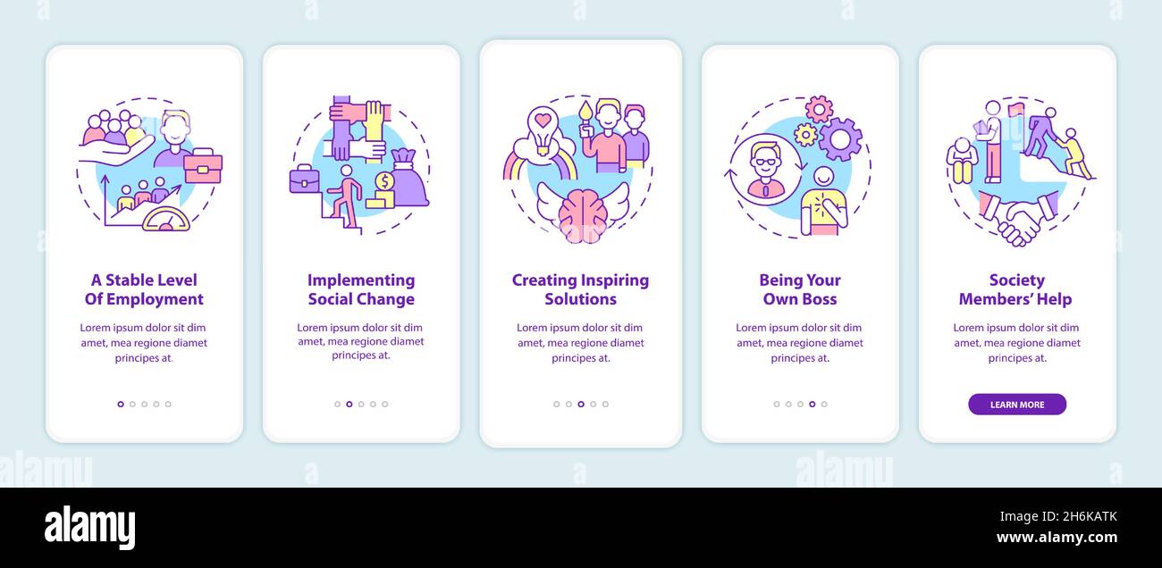 Benefits of social entrepreneurship onboarding mobile app page screen ...