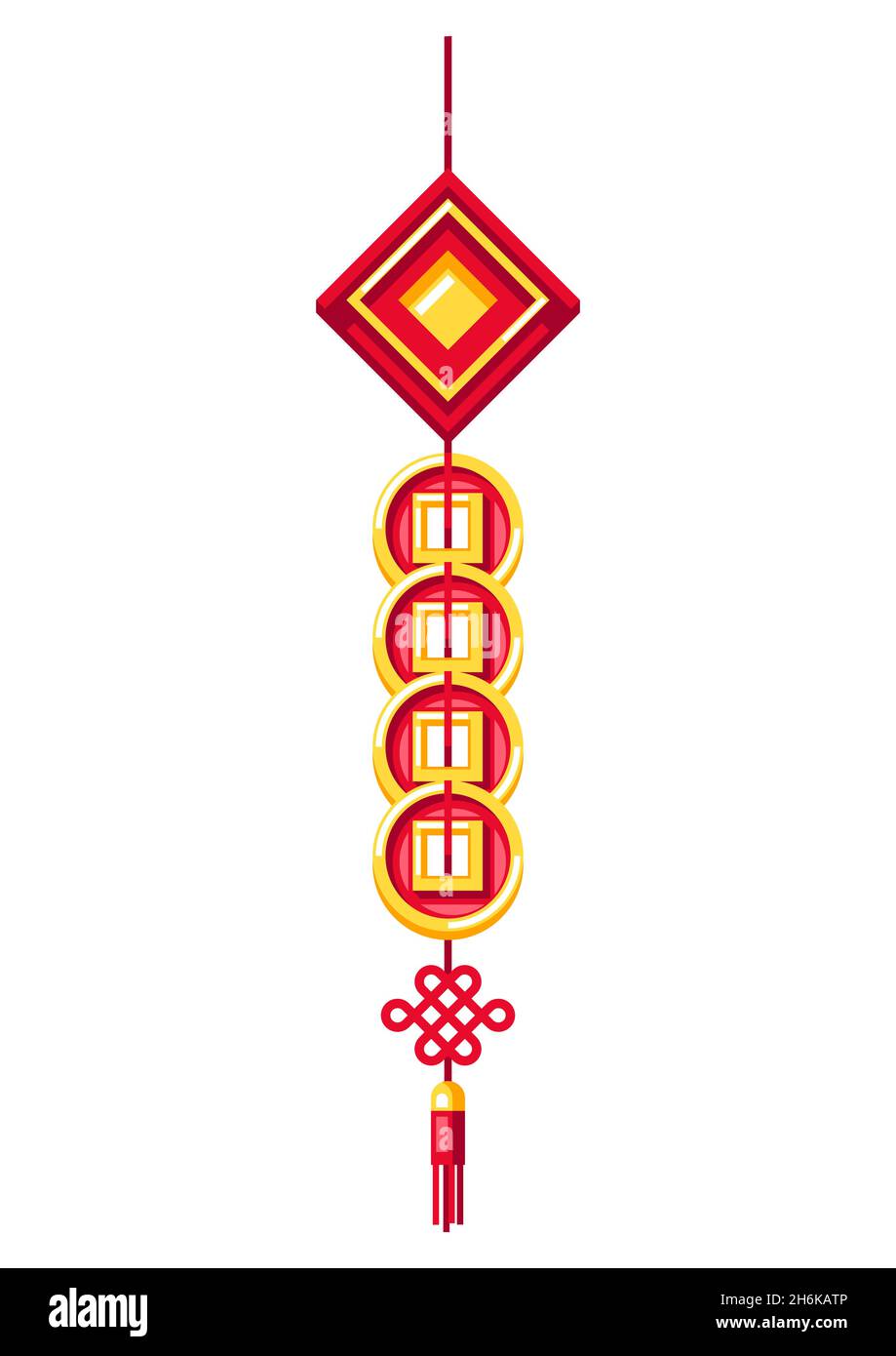 Illustration of Chinese hanging talisman. Asian tradition New Year symbol. Stock Vector
