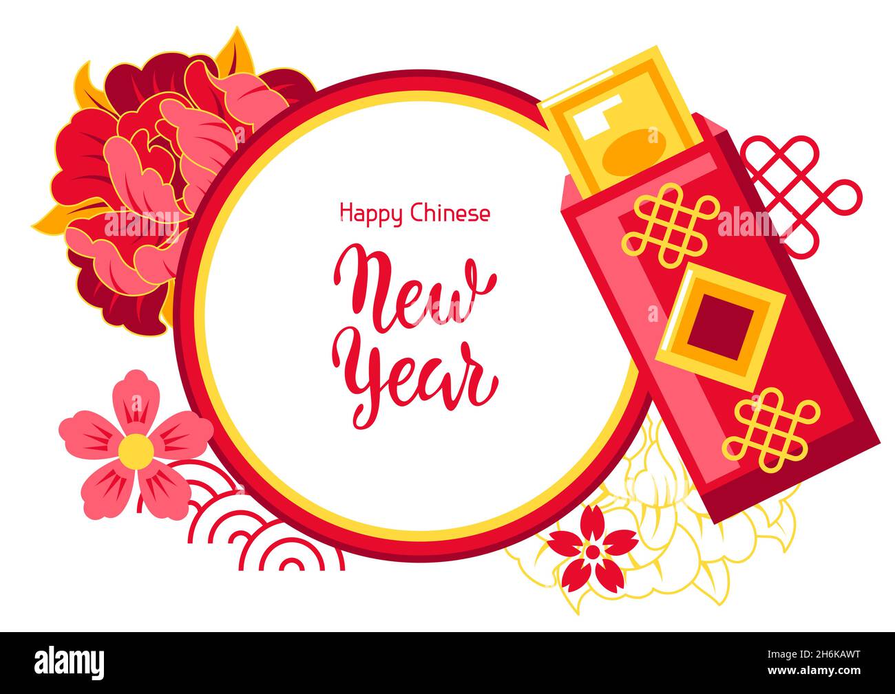 Happy Chinese New Year Greeting Card Background With Talismans And