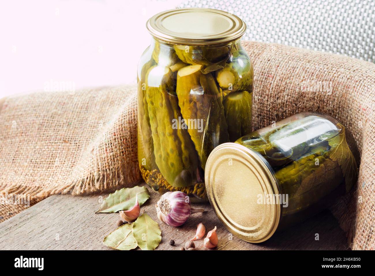 Glass jars with homemade pickles, sealed with metal lid Stock Photo Alamy