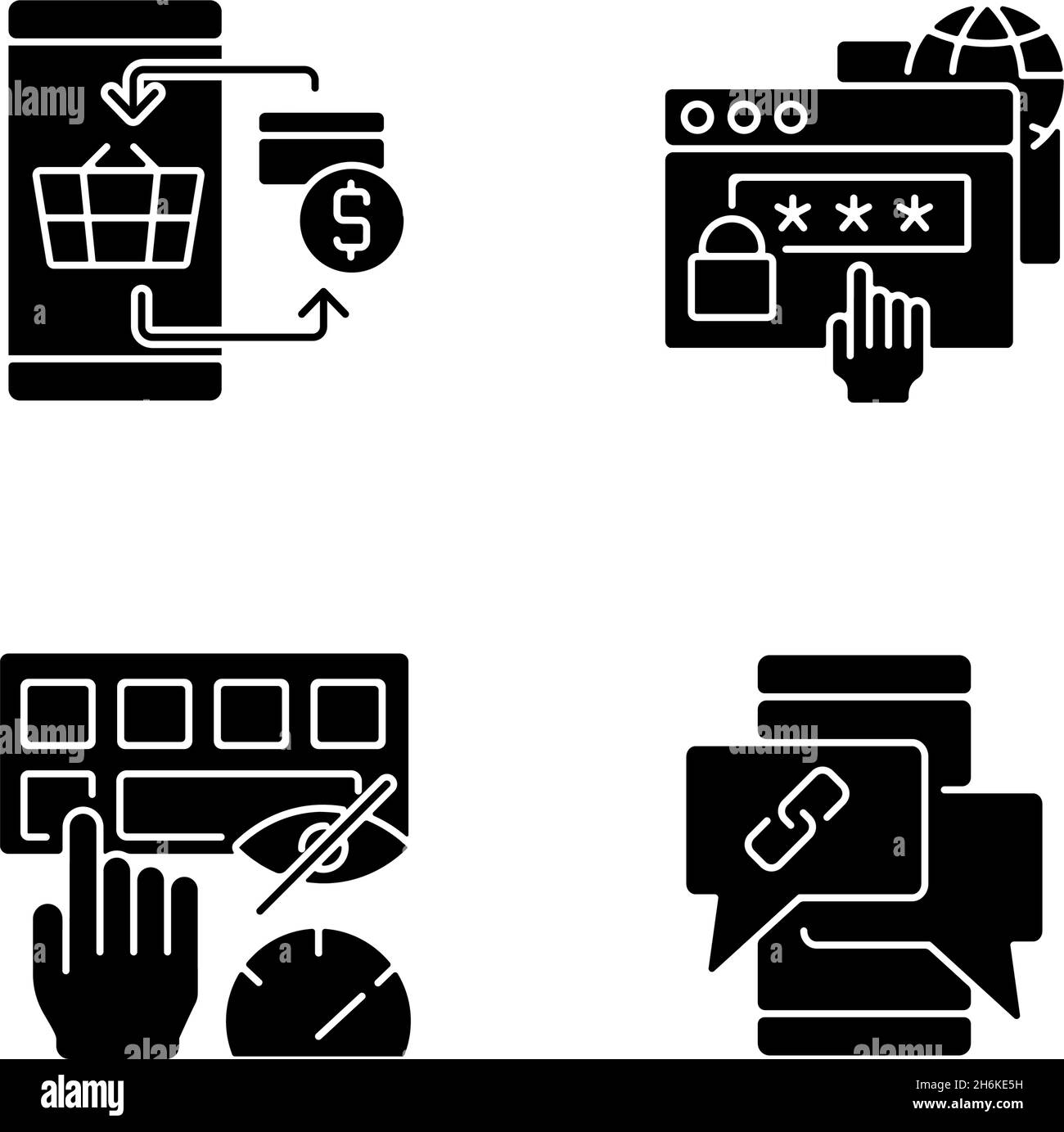 Dealing with digital technology black glyph icons set on white space Stock Vector