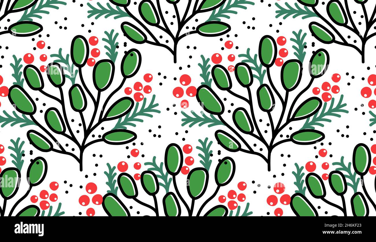Seamless pattern of Christmas branch isolated on white vector ...