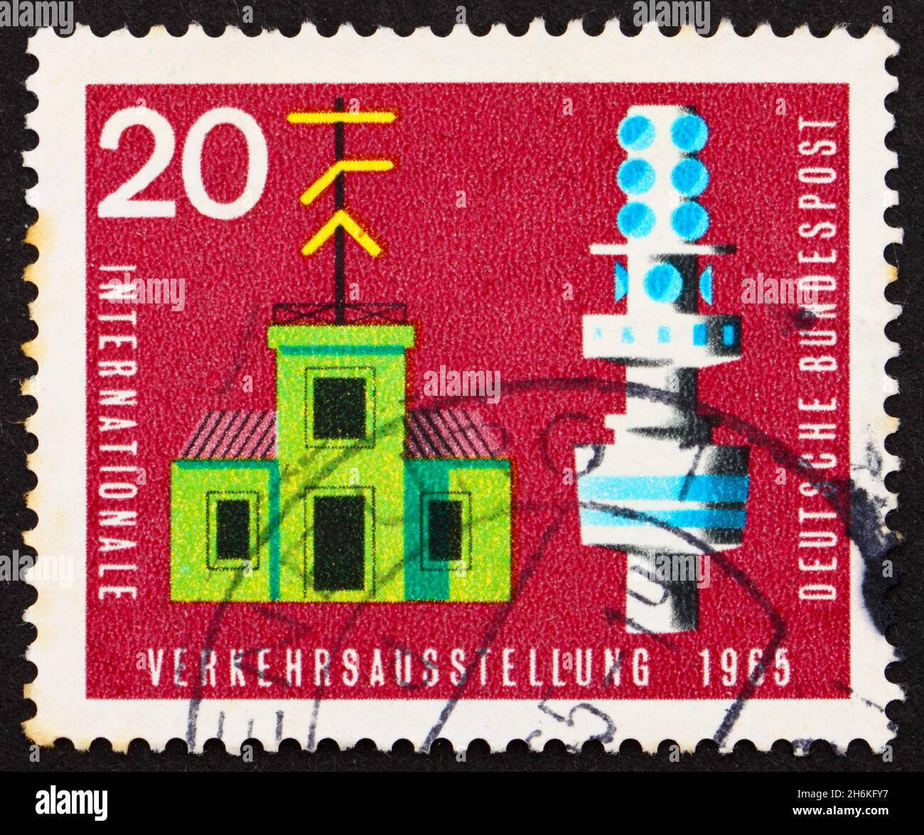 GERMANY - CIRCA 1965: a stamp printed in the Germany shows Semaphore Telegraph and Telecommunication Tower, circa 1965 Stock Photo