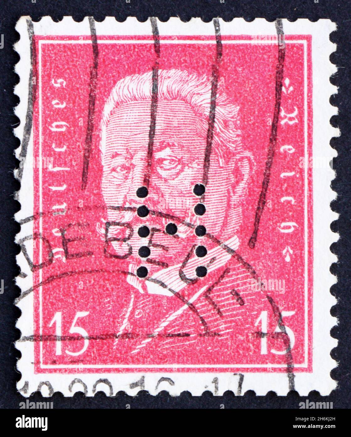 GERMANY - CIRCA 1928: a stamp printed in the Germany shows Paul von Hindenburg, 2nd President of the German Reich, circa 1928 Stock Photo