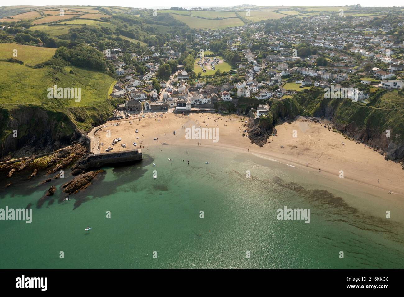 Gorran Haven village, Cornwall from the air Stock Photo
