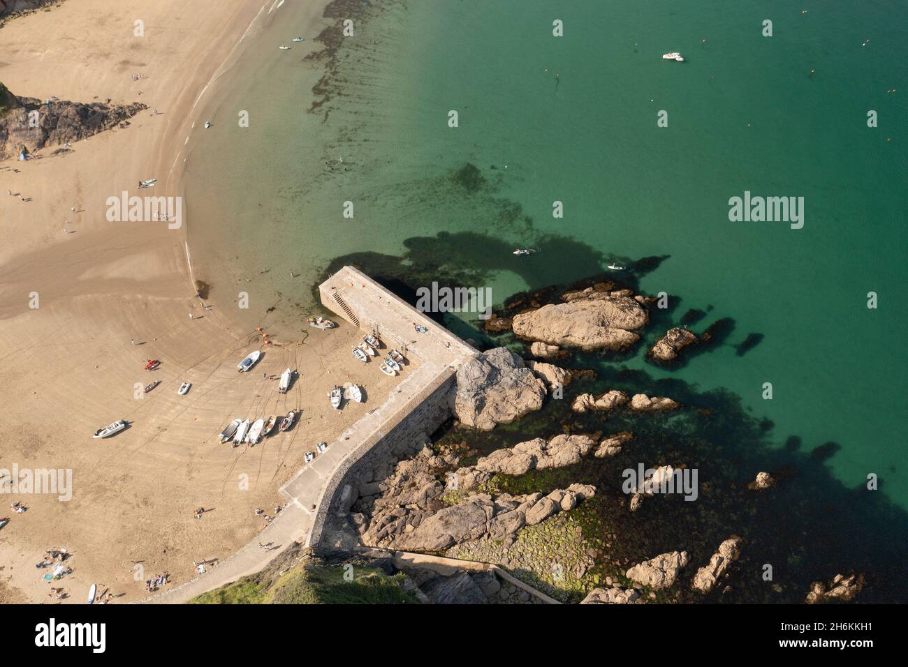 Aerial view of Gorran Haven village harbour, Cornwall Stock Photo