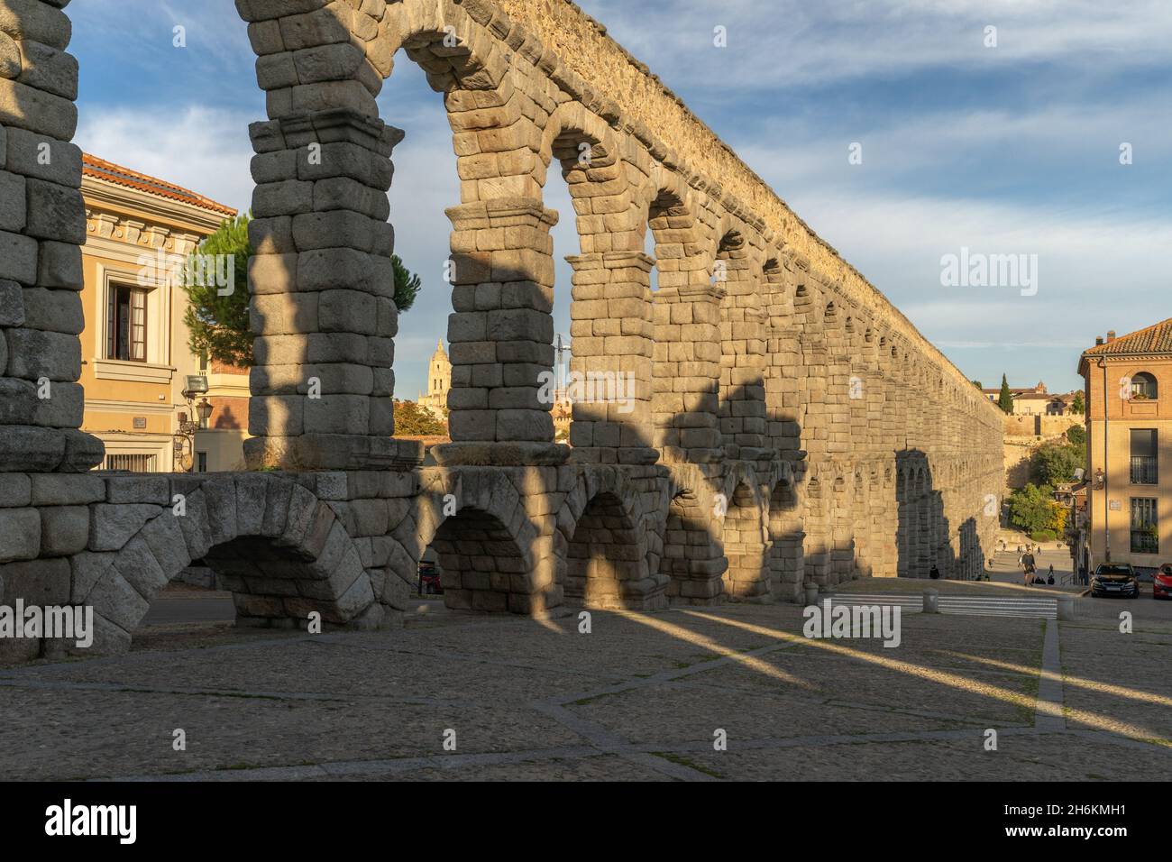 View of the famous Aqueduct of Segovia in Spain  Stock Photo