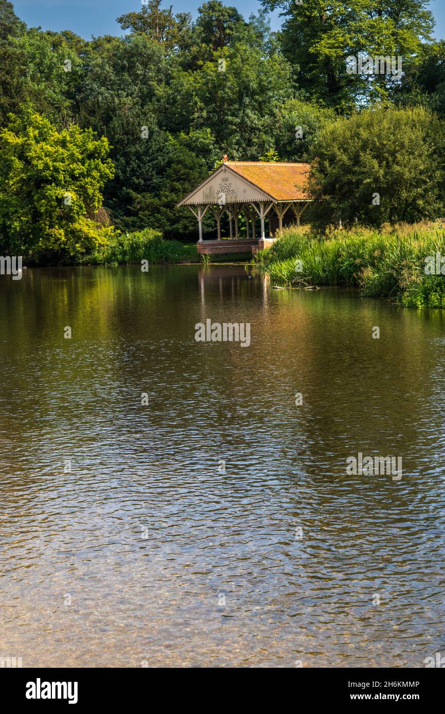 Victorian Boathouse on the river Nadder in Wilton Wiltshire England Stock Photo