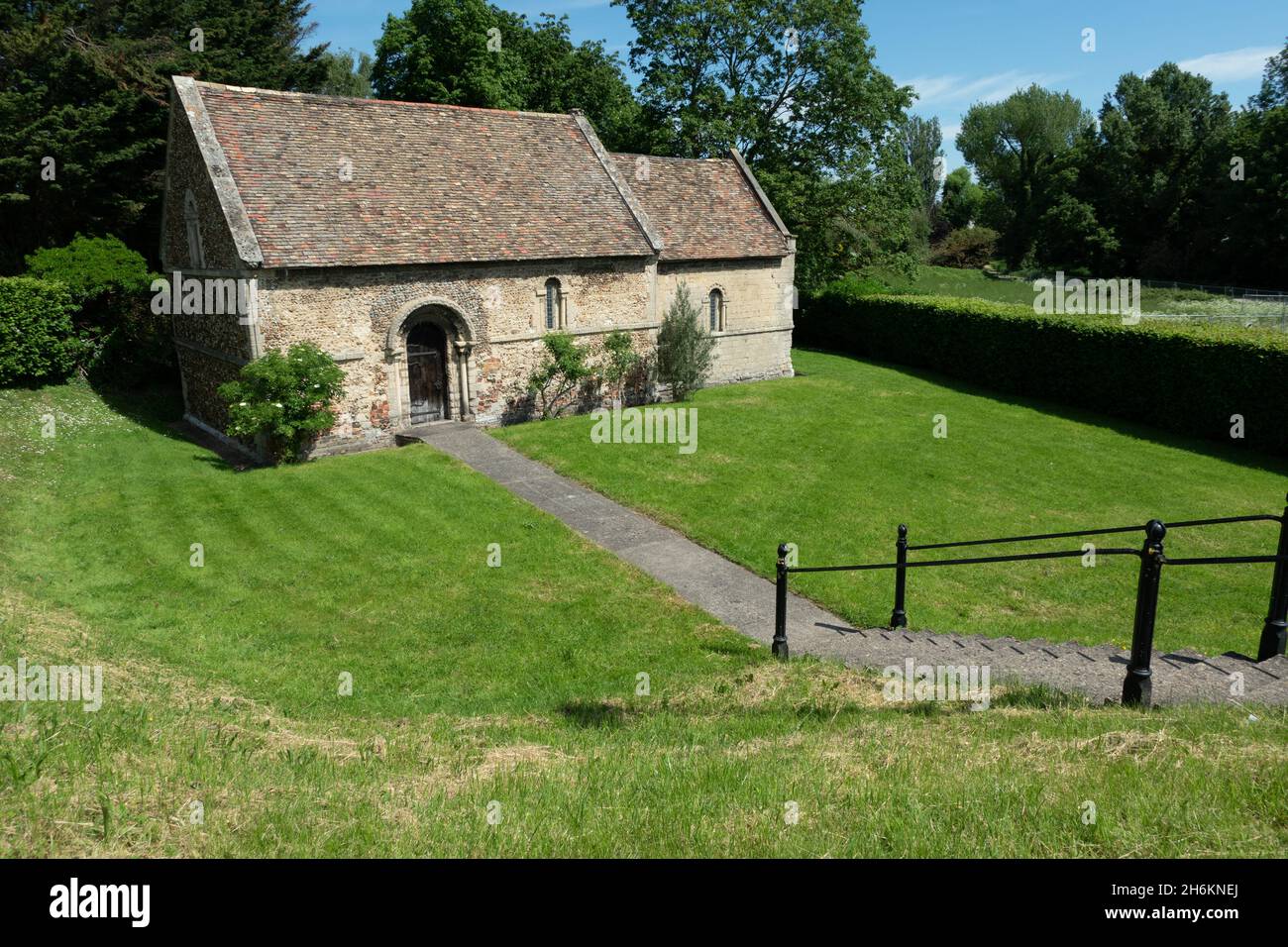 View of the Cambridge Leper Chapel. The chapel acted as a leper hospital in the Middle Ages and is one of the oldest buildings in Cambridge England Stock Photo