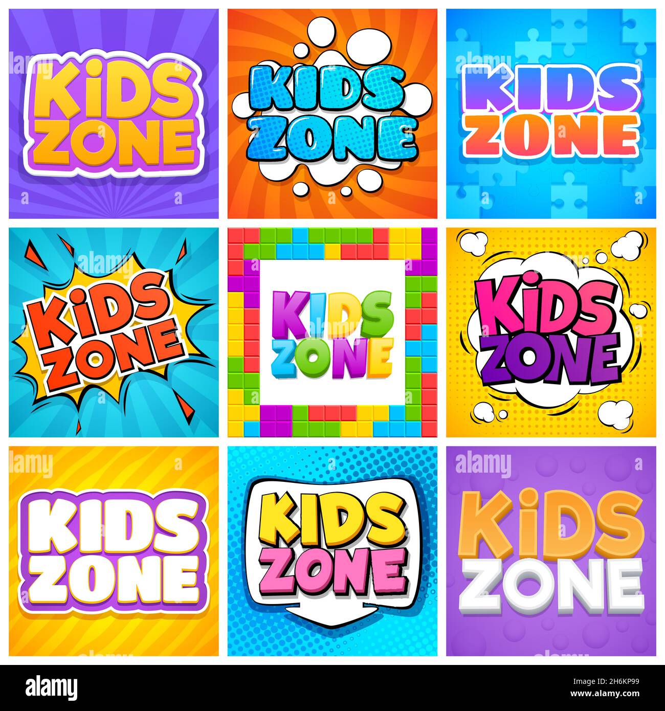 Kids zone. Kinder playroom banners for design cartoon text. Childrens ...
