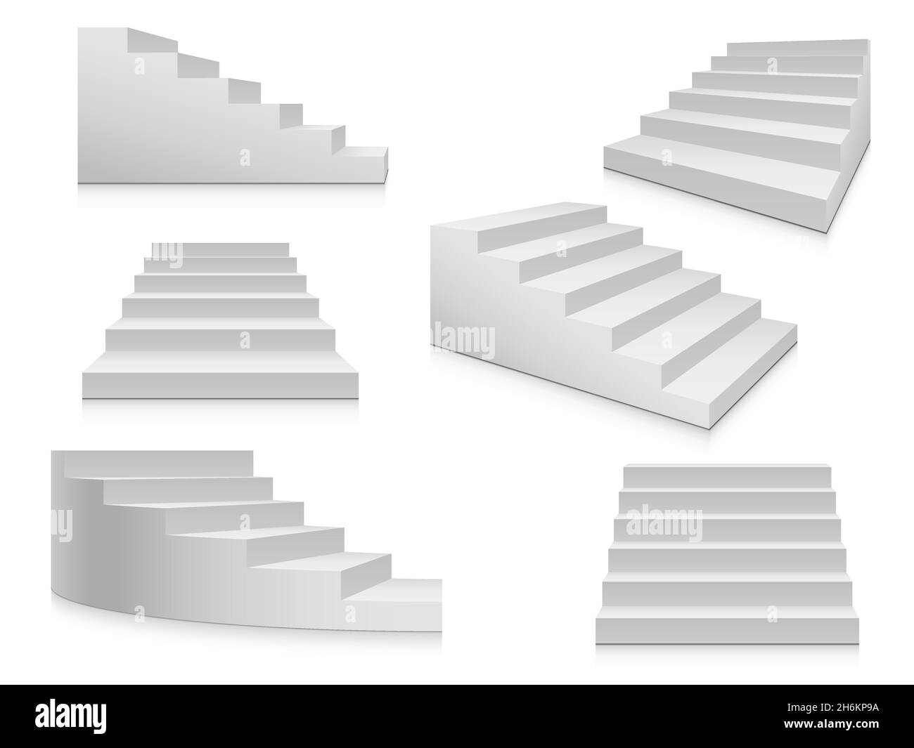 White stairs. Staircase, 3d stairway, interior staircases isolated. Steps ladder architecture element vector collection Stock Vector