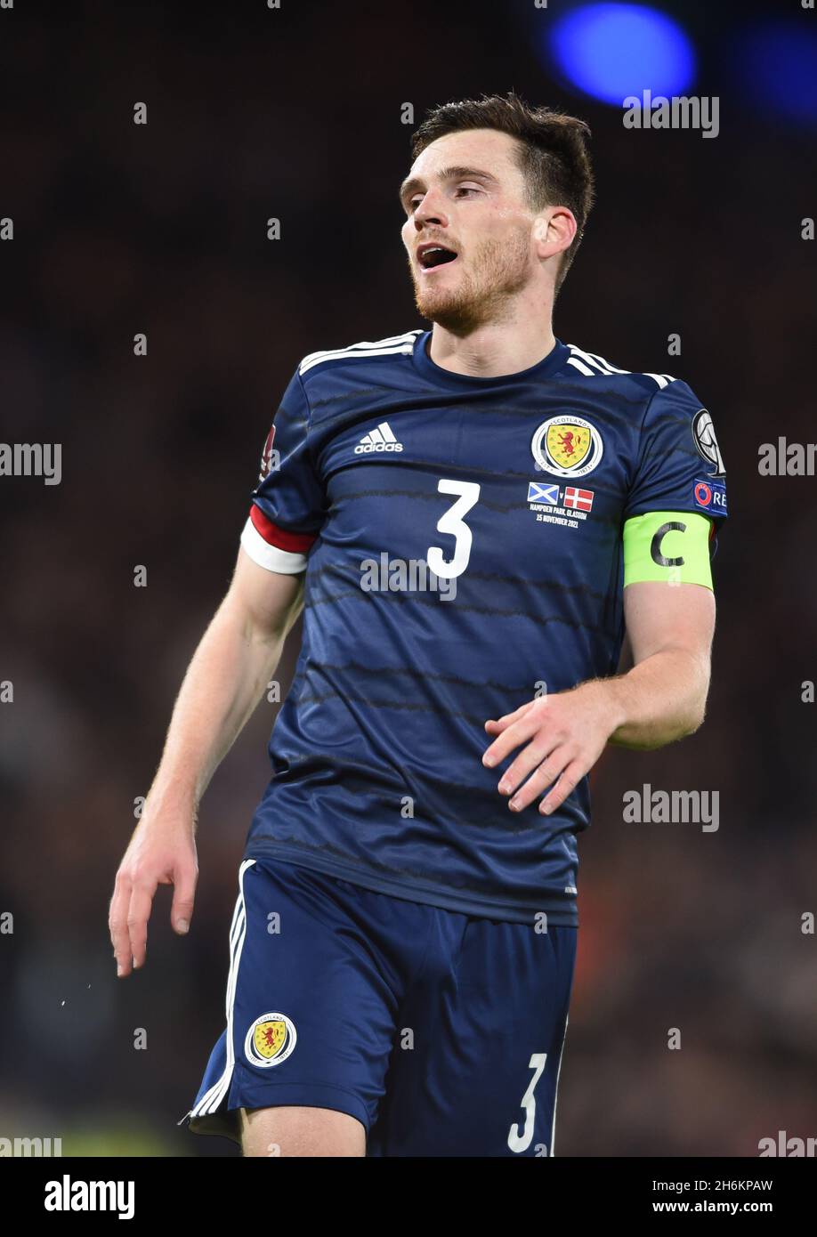 Glasgow, Scotland, 15th November 2021. Andrew Robertson of Scotland during  the FIFA World Cup qualifiers match at Hampden Park, Glasgow. Picture  credit should read: Neil Hanna / Sportimage Stock Photo - Alamy
