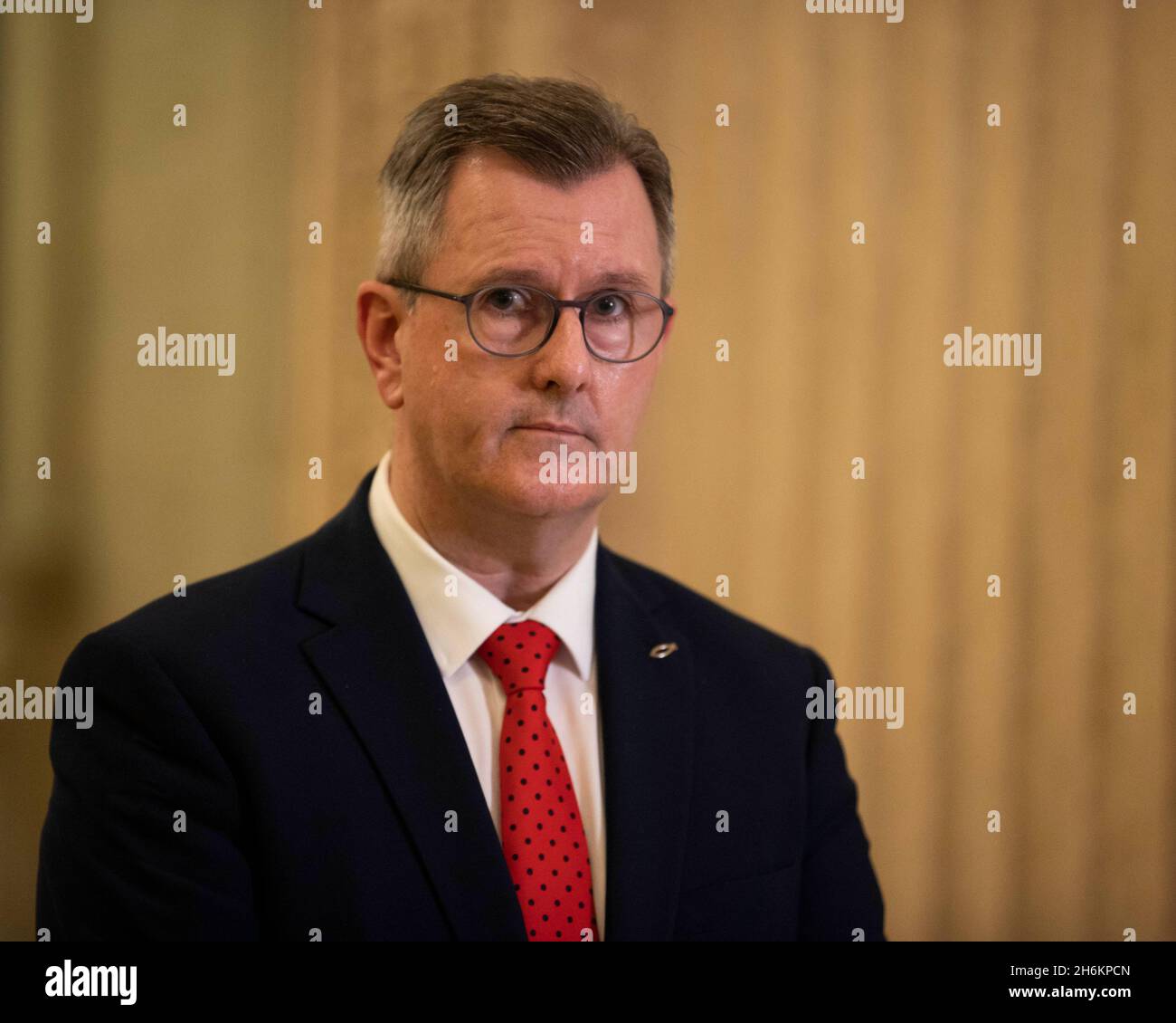 Dup Leader Jeffrey Donaldson Mp During A Press Conference In The Great Hall Of Parliament Buildings At Stormont Before A Meeting With The Uk S Chief Negotiator Of Task Force Europe Lord Frost