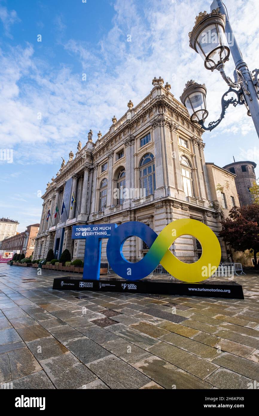 Torino so much of everything : the new brand of the city  on the occasion of the Nitto Atp Finals. Turin, Italy - Novembre 16 , 2021. Stock Photo