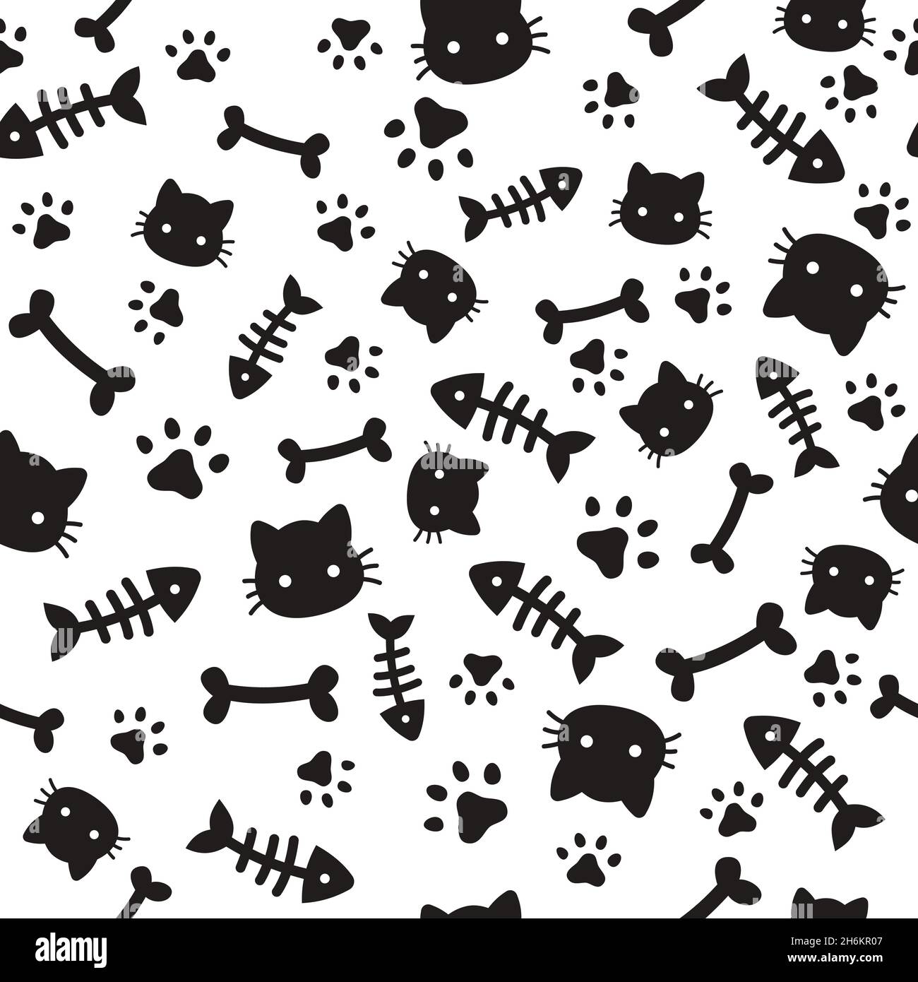 Paw seamless pattern. Animal footprints and bones. Cat dog paws wallpaper, cute puppy pet cartoon vector background Stock Vector