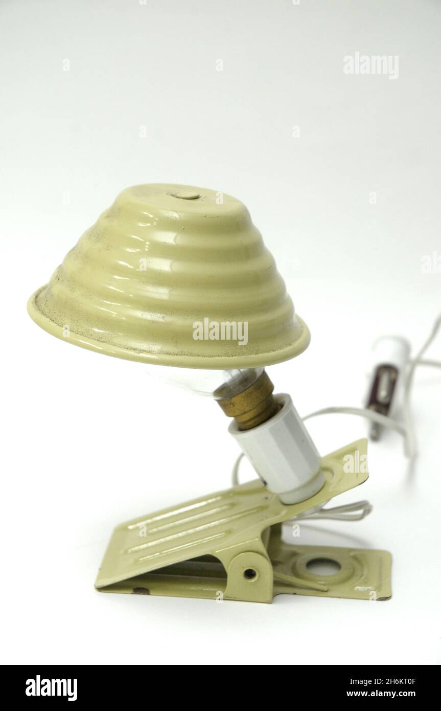 clip lamp, lumix, mini metal lamp, vintage laparita, vintage lamp, luxus lamp Stock Photo