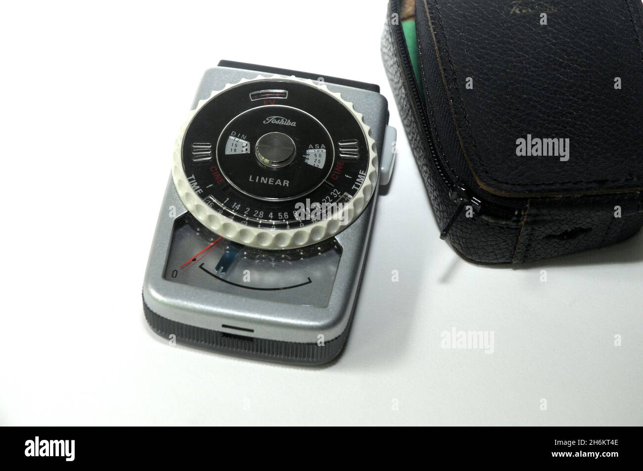 old Toshiba PHOTOMETER with leather case works with battery. Stock Photo