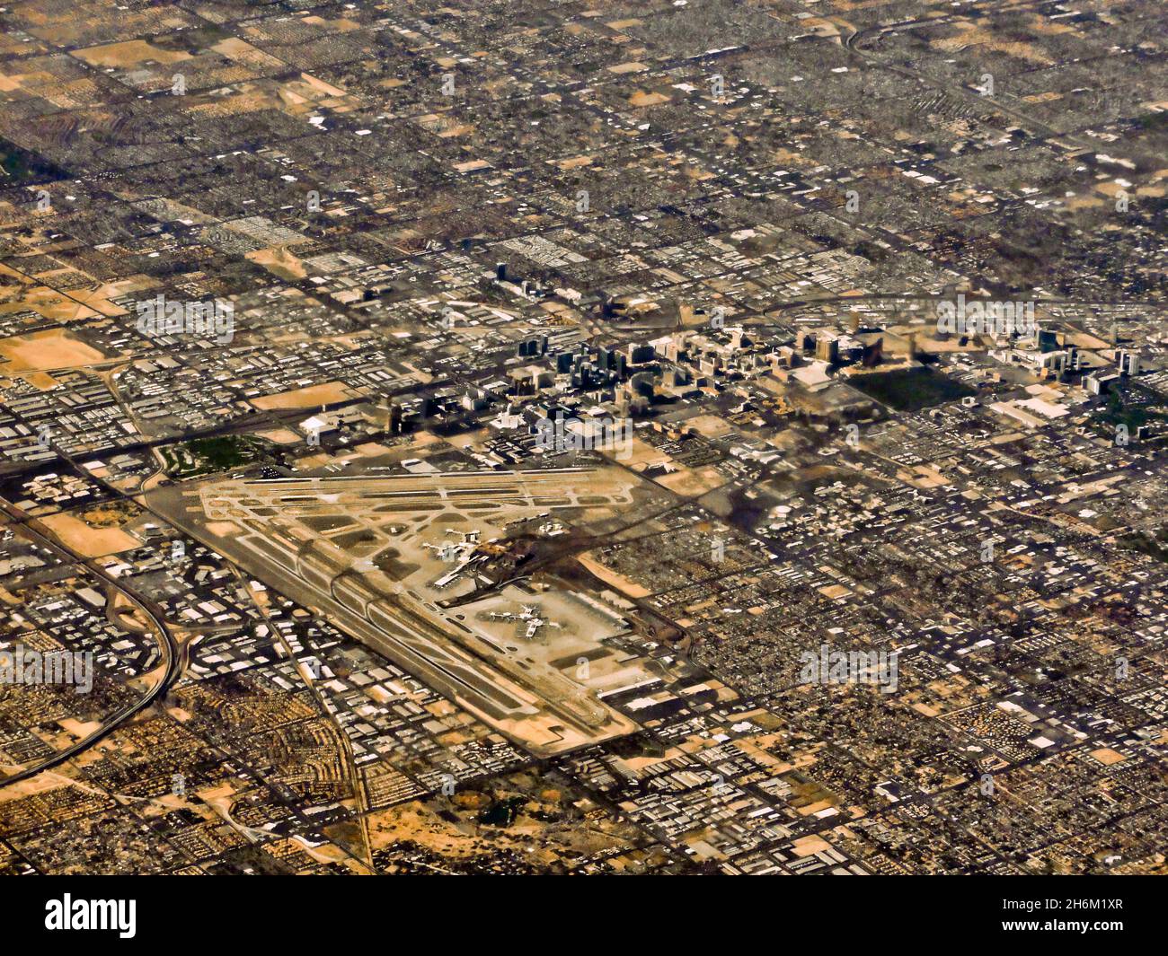 Aerial view above Las Vegas, Nevada, USA showing the famous ÒStripÓand itÕs hotels as well as 