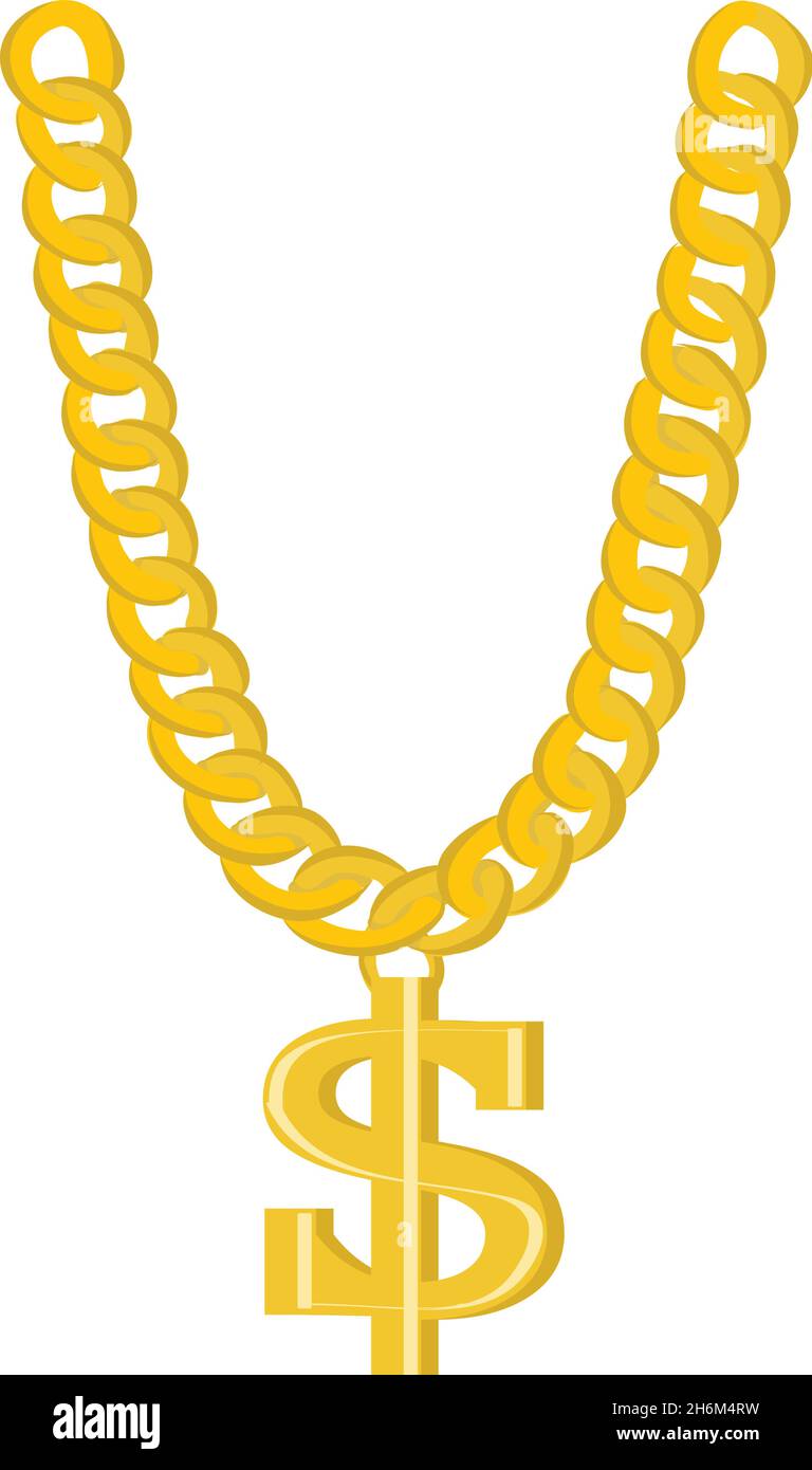 Thug Life Gangsta Bling Chain. Gold dollar symbol on golden chain vector hip hop rap style necklace. American money and financial luxury illustration Stock Vector