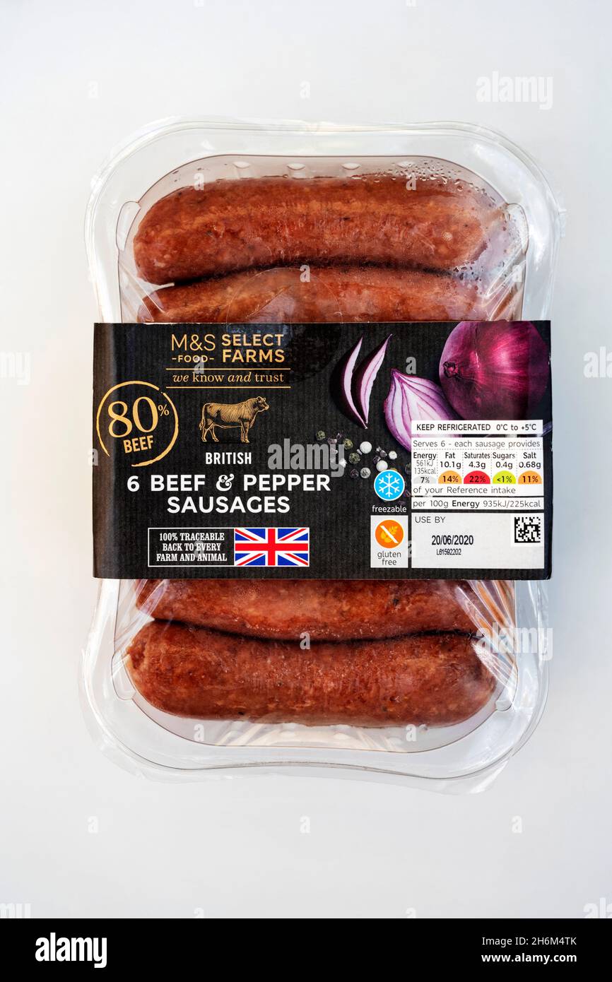 M&S beef & pepper sausages Stock Photo