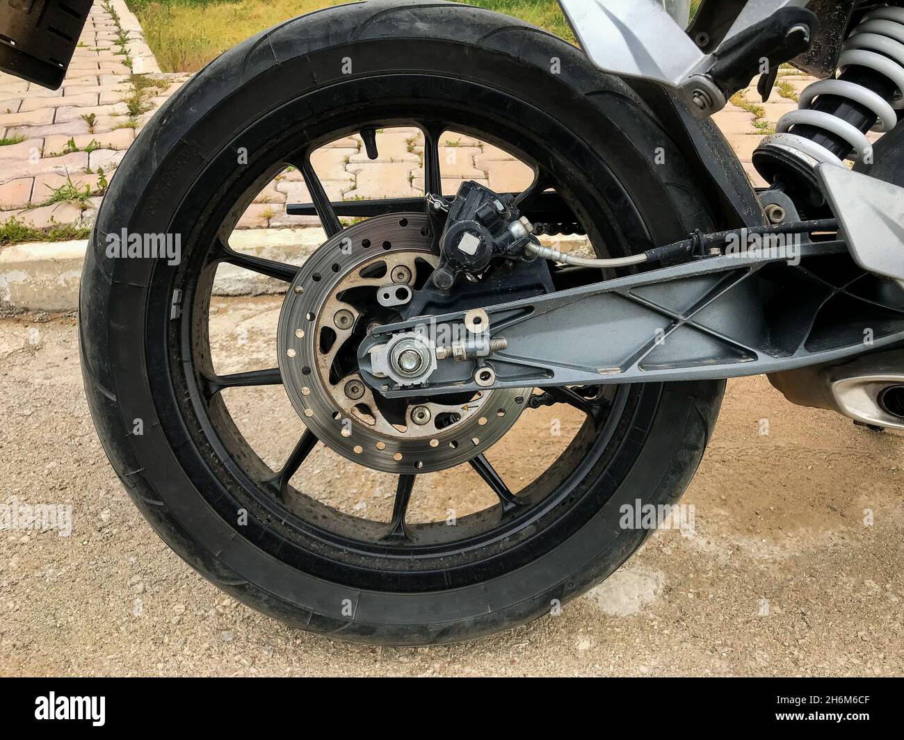 Retro motorcycle wheels and parts Stock Photo Alamy